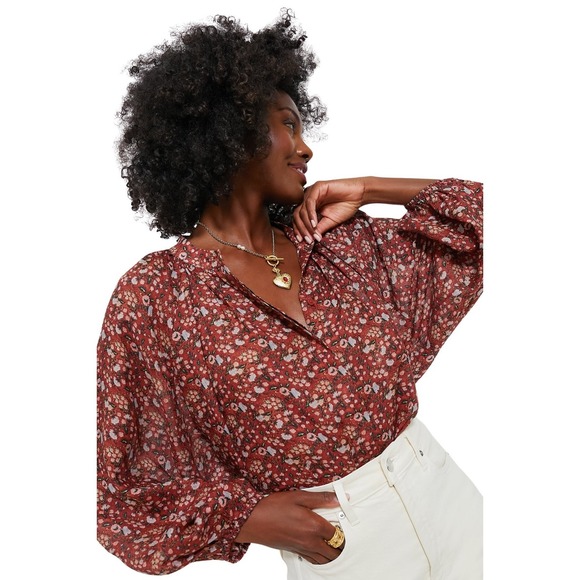 Tuckernuck Tops - Tuckernuck Sawyer Blouse in Vermillion Vine Floral Ramie Size Small